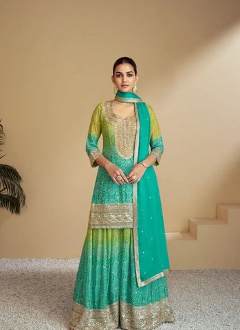 Stunning digital printed chinon sharara suit in Mint Green - women's fashion mart