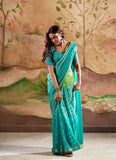 Digitally Printed Zari Weaving Georgette Silk Saree in Sea Green - women's fashion mart