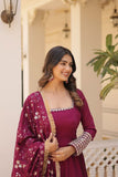 Wine colour embroidery work anarkali suit with dupatta -Designer Suit M / Purple women's fashion mart