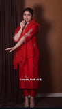 Embroidered kurta set with dupatta -Cloth Red / XS women's fashion mart
