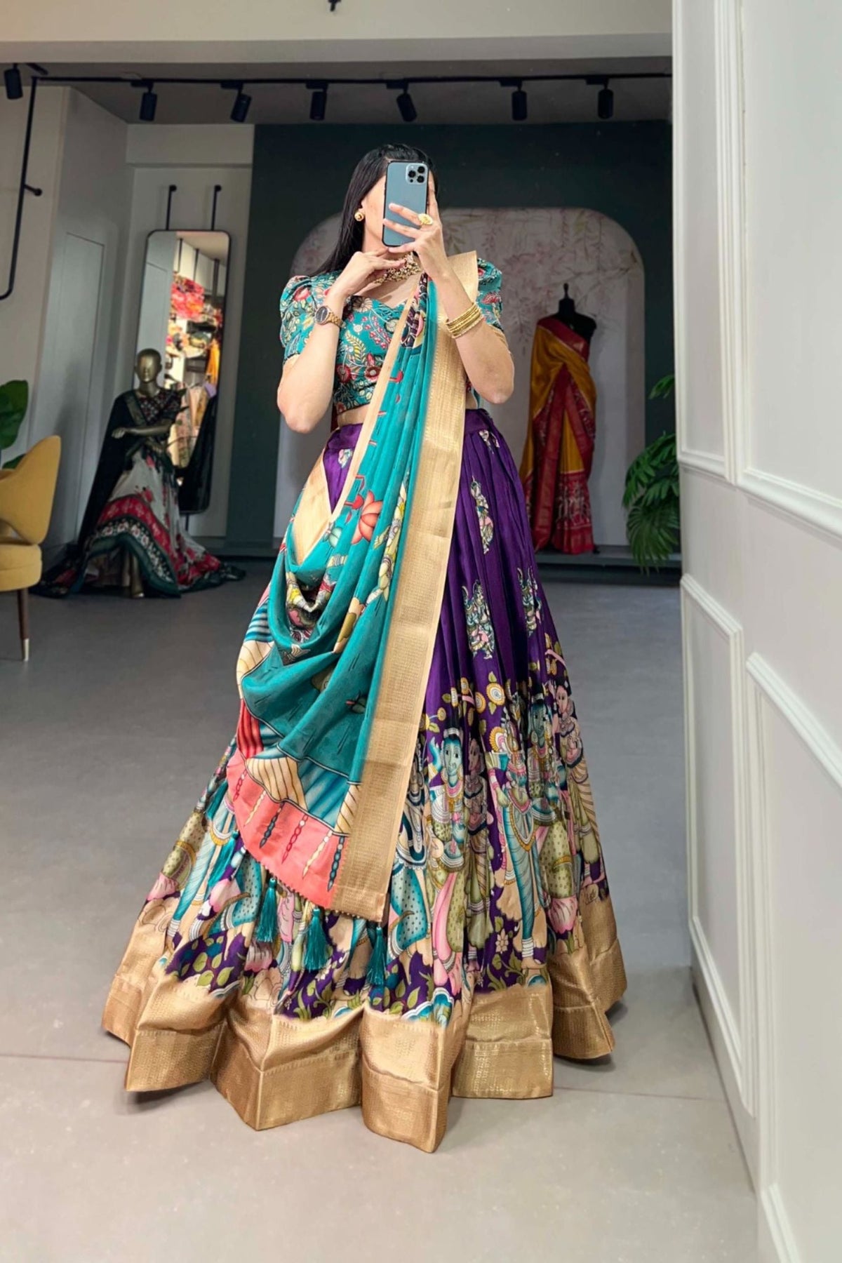 Designer Kalamkari Printed Dola Silk Lehenga Choli - women's fashion mart