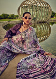 Magic Purple Satin Crepe Printed Silk Saree