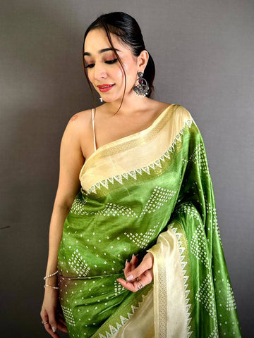 Radiant Kalamkari Pallu Bandhej Print Saree