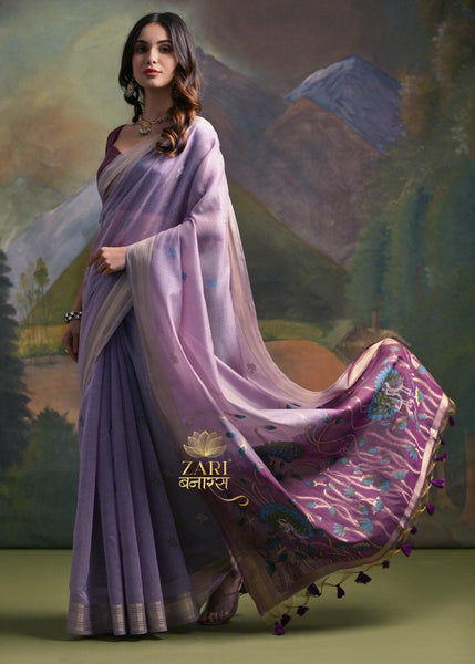 Bloom Lavender Purple Woven Cotton Silk Saree