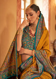Mustard Yellow Printed Kashmiri Jamewar Saree