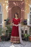 Traditional Maroon Embroidery Sequins Work Anarkali Suit Set