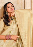 Classic Cream Woven Banarasi Silk Saree