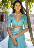 Aqua Blue Woven Cotton Silk Saree