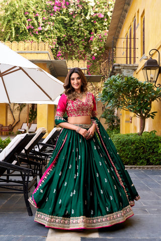 Luxury Silk Satin Embroidered Lehenga Set For Wedding And Festive Wear