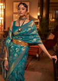Alluring Blue Woven Banarasi Brocade Silk Saree
