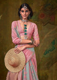 Baby Pink And Grey Woven Rangkaat Silk Saree