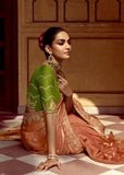 Apricot Peach Heavy Embroidered Designer Silk Saree