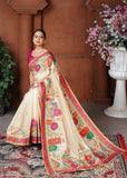 Winter White Woven Embroidered Silk Saree