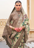Cream And Beige Floral Printed Soft Silk Saree