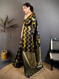 Black Soft Silk Geometric Zigzag Zari Saree