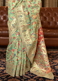 Multicolour Spring Green Woven Jamewar Banarasi Saree