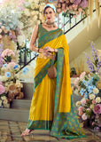 Yolk Yellow Woven Satin Silk Saree