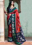 “Exclusive Offer” : Pompeian Red Woven Patola Saree Silk
