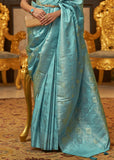 Palace Blue Woven Banarasi Brocade Silk Saree