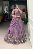 Lavender Sequins Thread Embroidery Work Lehenga Set - women's fashion mart