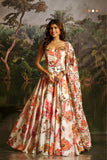 Off White Handwork Designer Corset Lehenga Set With Floral Prints