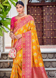 Amazing Orange And Pink Banarasi Designer Silk Saree