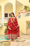 Red Embroidered Wedding Gown With Dupatta