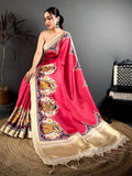 Bright Pink Patola Border Kanchi Saree