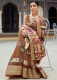 Coffee Brown Woven Banarasi Printed Soft Silk Saree