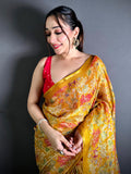 Mustard Kota Doriya Kalamkari Print Saree