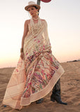 Soft Cream Woven Linen Silk Saree With Floral Print