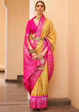 Yellow And Pink Woven Patola Soft Silk Saree