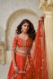 Crimson Elegance Minimalist Peacock And Leaf Motif Bridal Lehenga