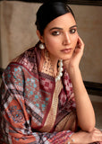 Wine Maroon Woven Banarasi Printed Soft Silk Saree