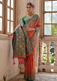 Burnt Orange Woven Banarasi Silk Saree