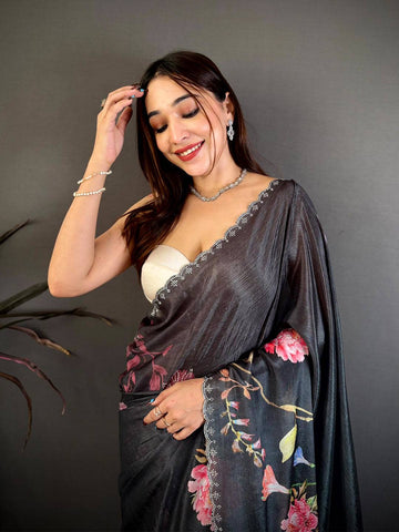 Stylish Diamond Stone Work Chinon Saree
