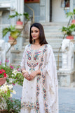 White Sequins And Thread Embroidery Work Sharara Set Of 3 - women's fashion mart