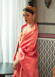 French Pink Woven Banarasi Brocade Silk Saree