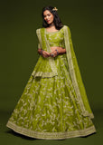 Green Glow Georgette Embroidered Lehenga With Net Dupatta