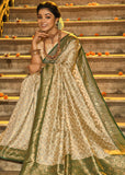 Beige Woven Banarasi Brocade Silk Saree With Overall Jaal