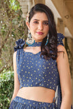 Georgette Metallic Foil Work Blue Grey Stylish Lehenga Choli - women's fashion mart