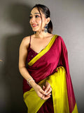 Wine Soft Kota Crepe Contrast Border Saree
