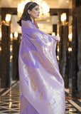 Lilac Purple Woven Banarasi Linen Silk Saree