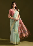 Aruba Blue Woven Cotton Silk Saree