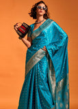 Beaming Blue Dual Tone Banarasi Satin Silk Saree