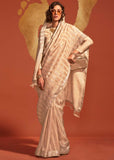 Beautiful Beige And Gold Woven Banarasi Soft Silk Saree
