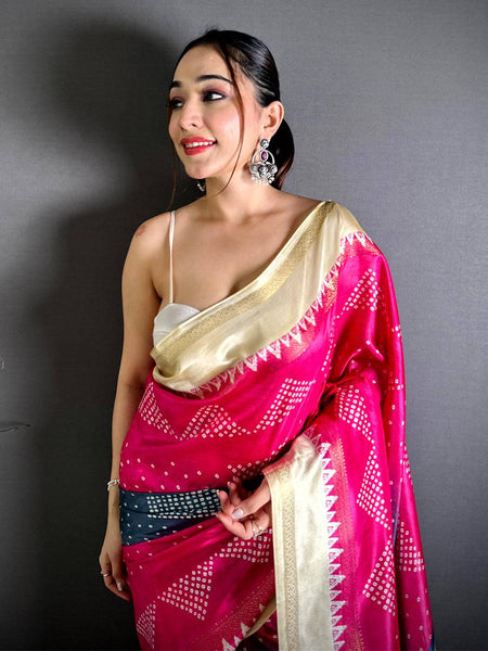 Classic Kalamkari Pallu Bandhej Print Saree