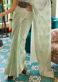 Capri Green Woven Lucknowi Linen Silk Saree