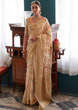 Beige Woven Banarasi Silk Saree With Floral Print
