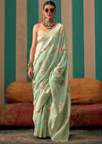 Pastel Green Woven Linen Banarasi Silk Saree